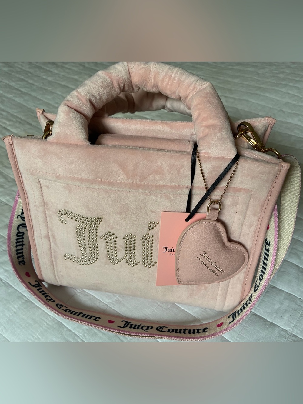 Juicy Couture Pink Diamond Velour Satchel with Heart Tag